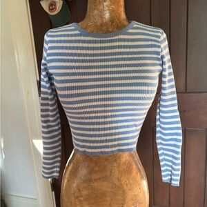 Blue and White Striped Women's Top